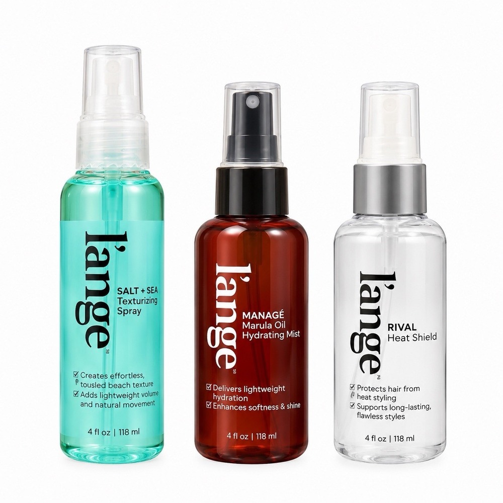 L'ange Hair Care 3 Piece Styling Spray Set Salt Sea, Managé & Rival 4oz NEW